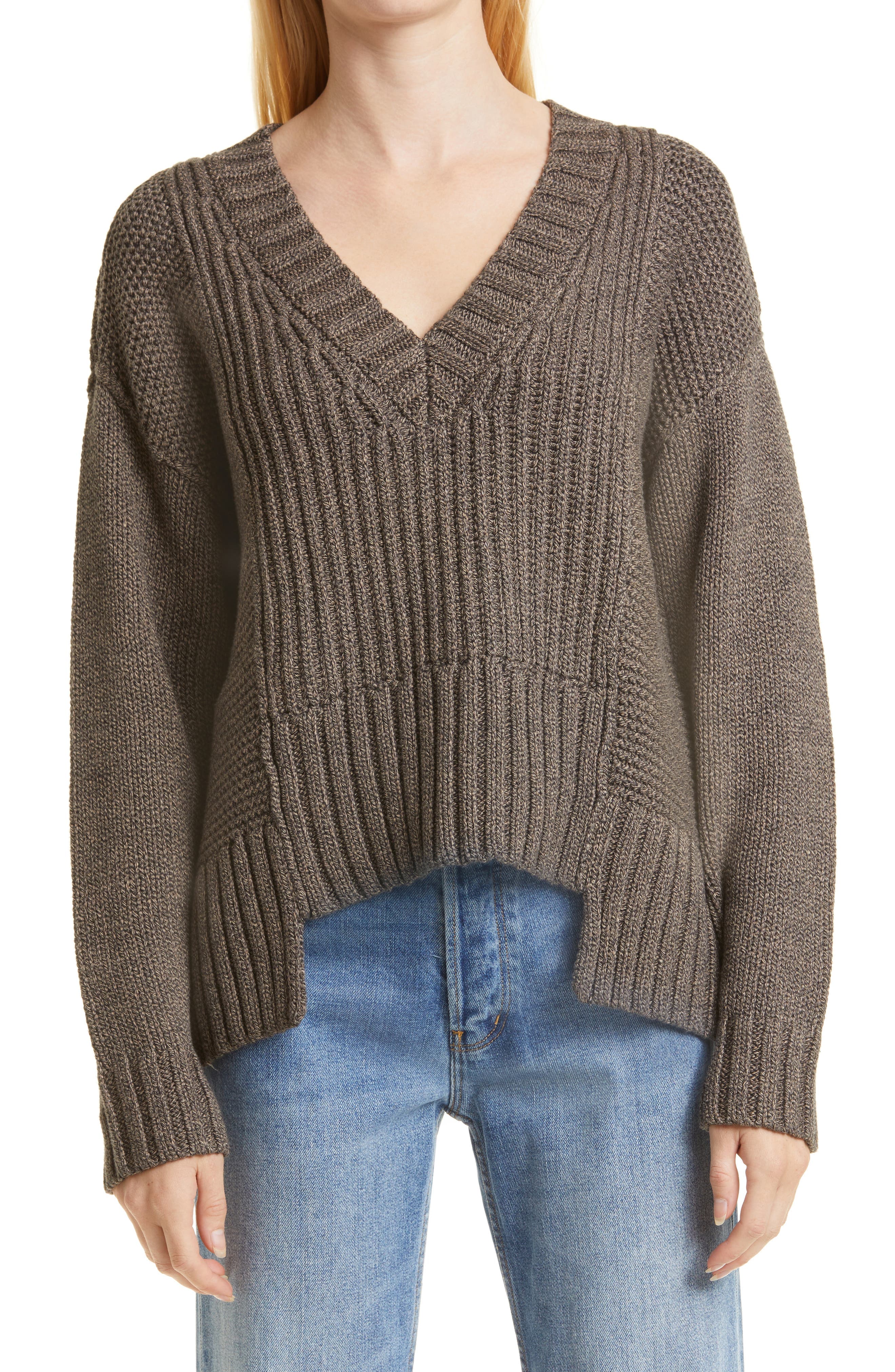 Drea Rib V-Neck Cotton Blend Sweater - Image 1