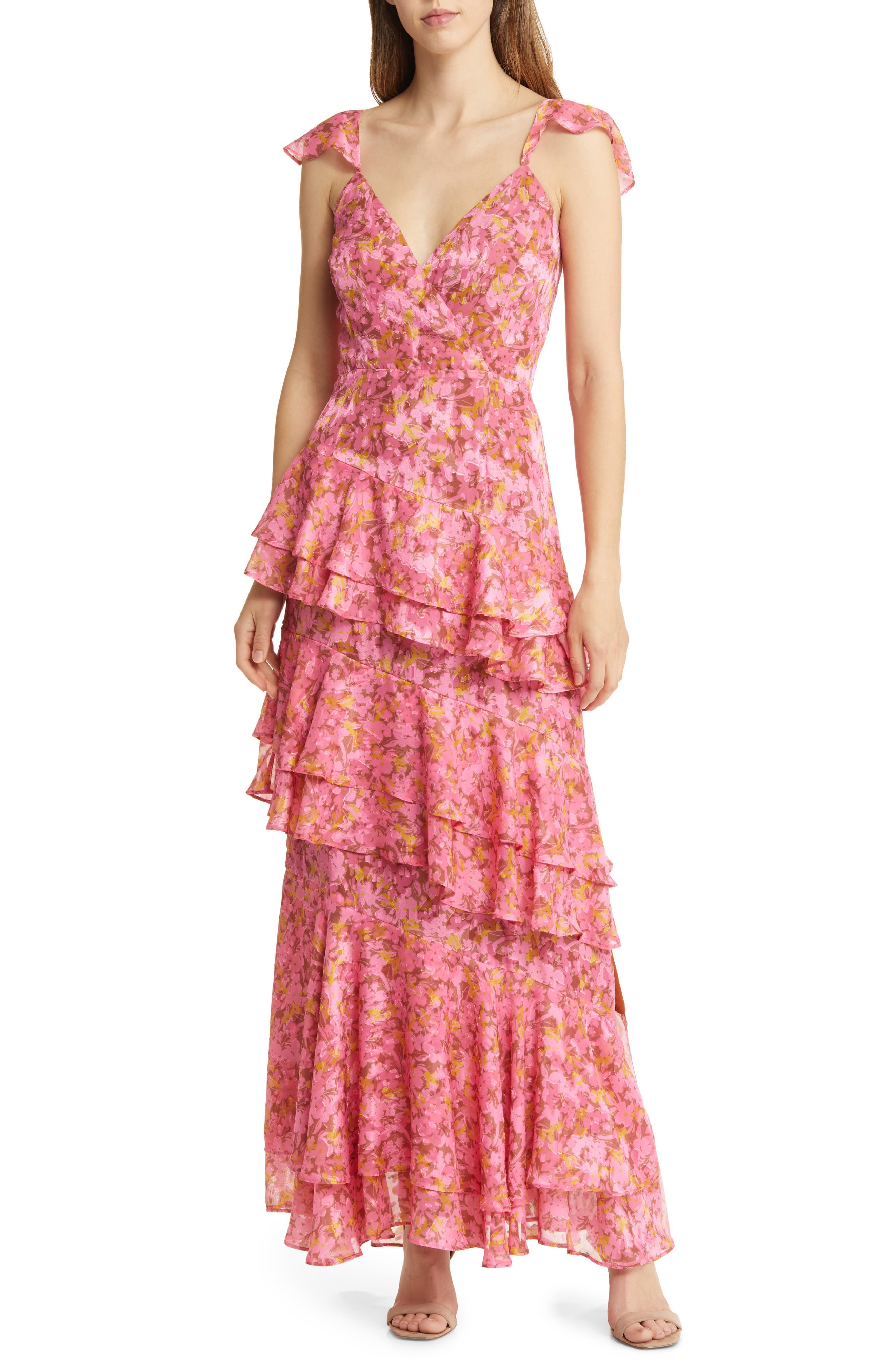 Miah Floral Tiered Ruffle Gown - Image 1