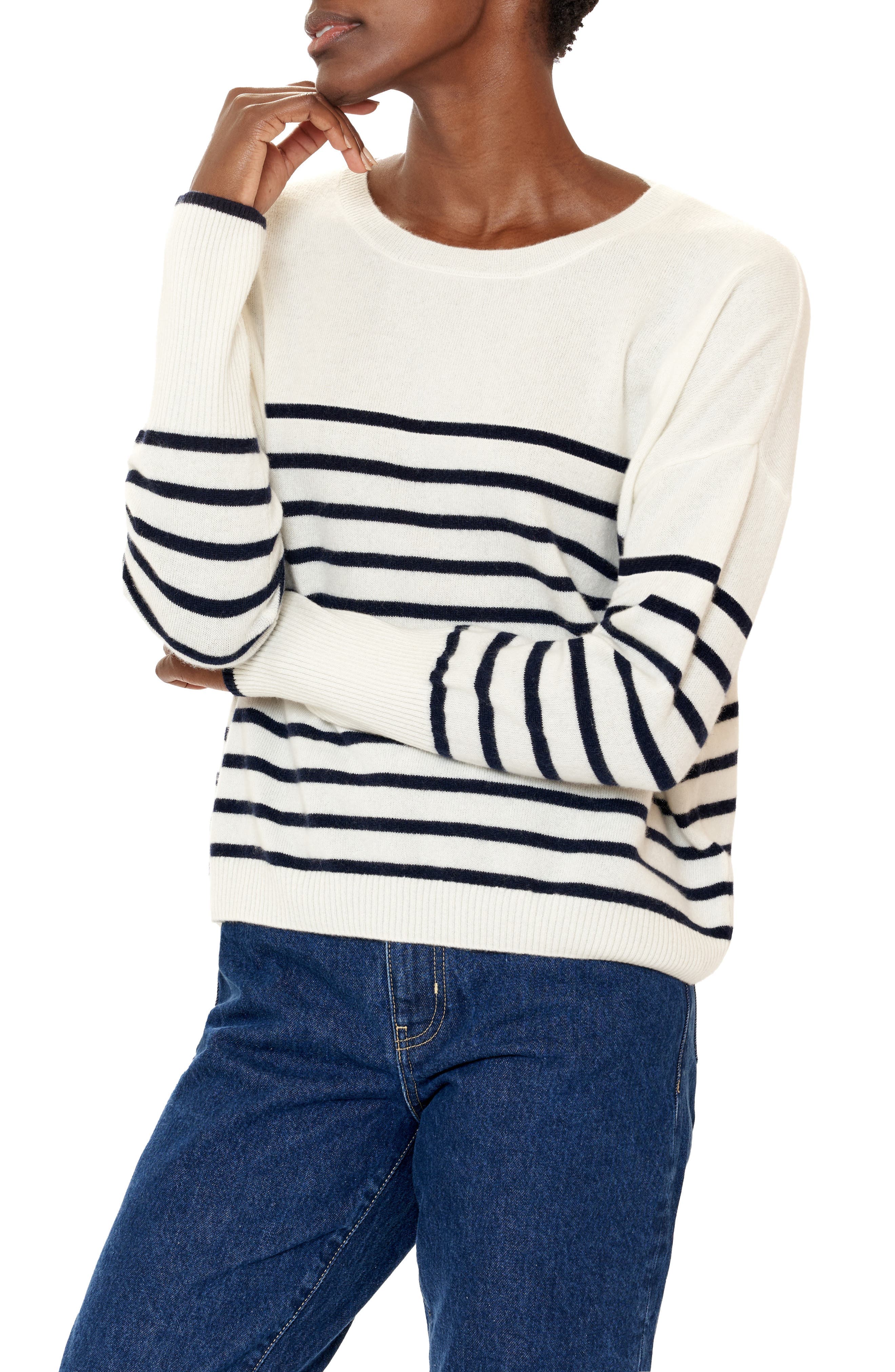 Lean Lines Stripe Oversize Cashmere Sweater - Image 1