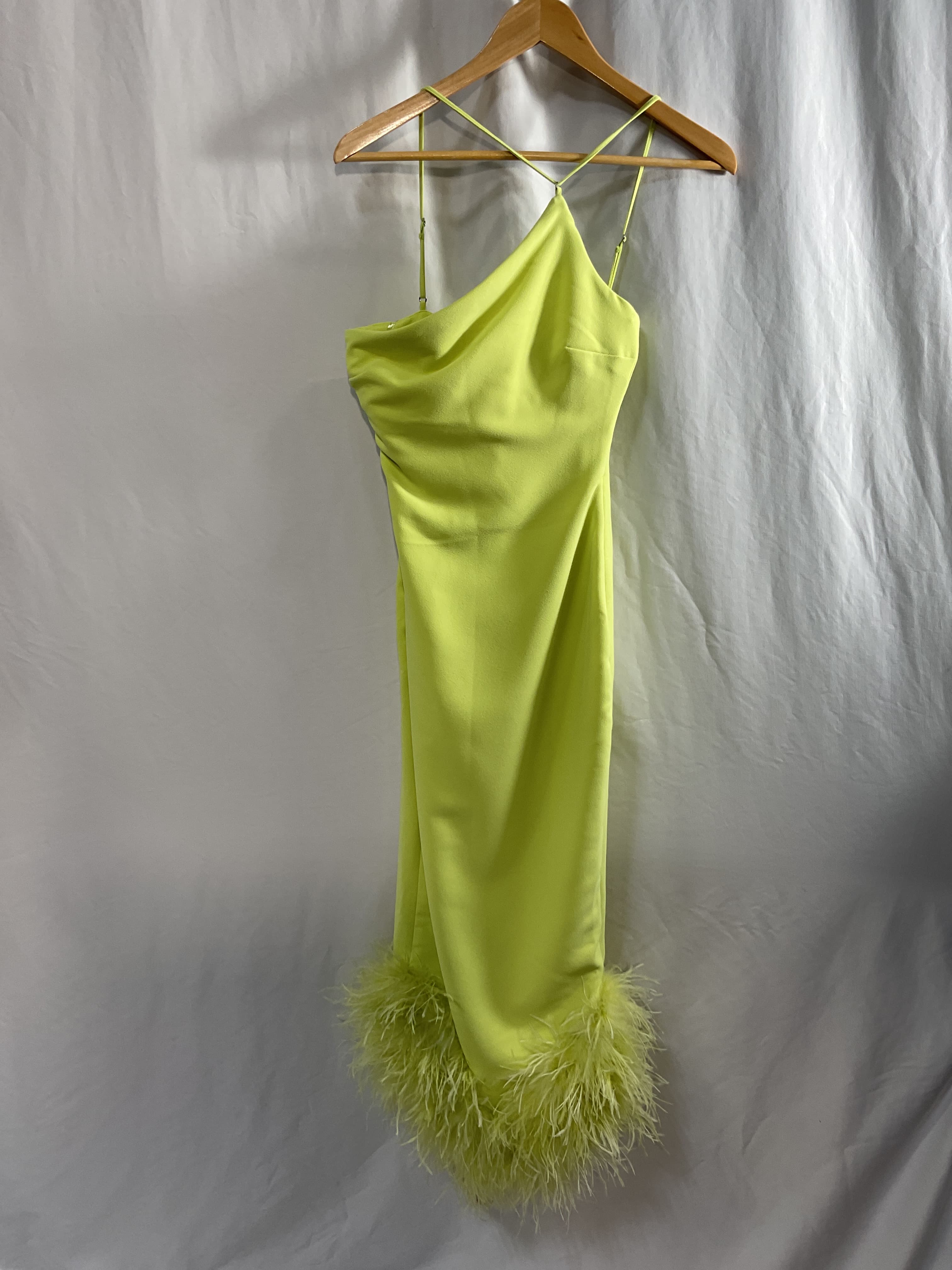 Alessia Asymmetric Feather Trim Midi Dress - Image 3