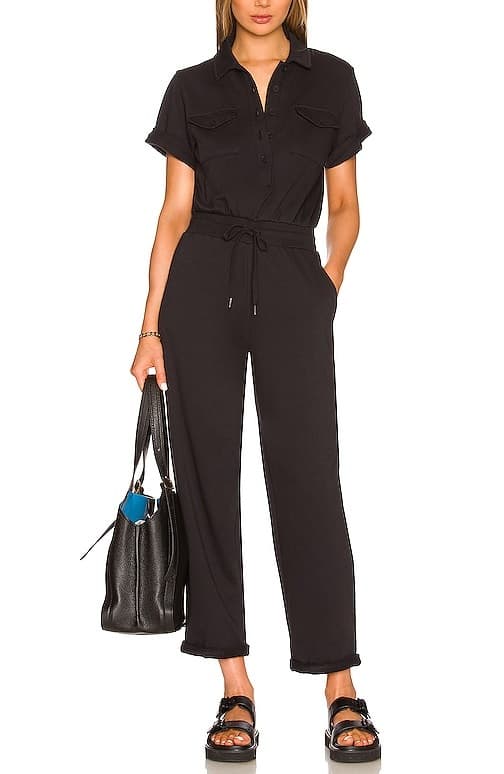 Distressed Wash Utility Jumpsuit In Black - Image 1