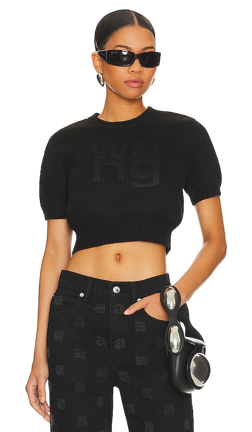 Debossed Stacked Logo Tee In Black - Image 1