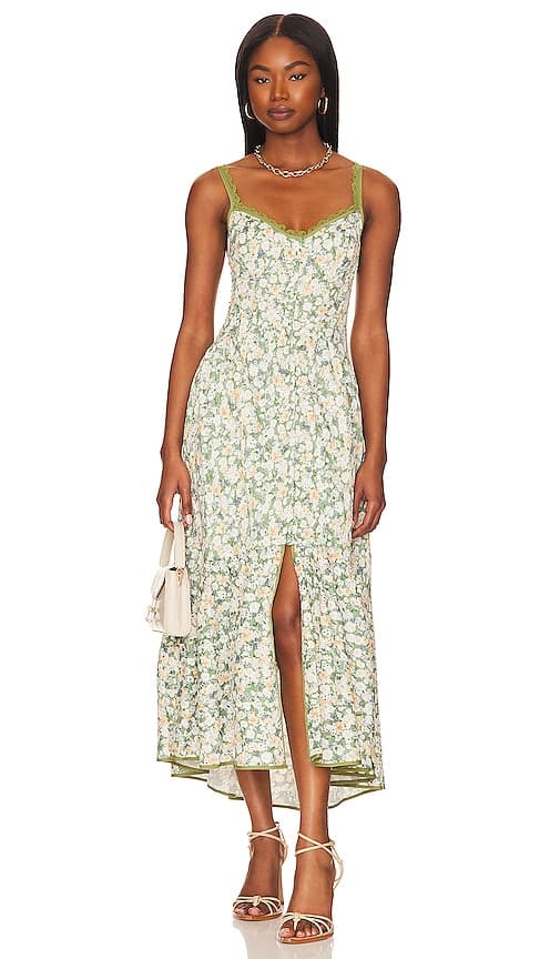 Yamila Dress In Olive & Yellow Floral - Image 1