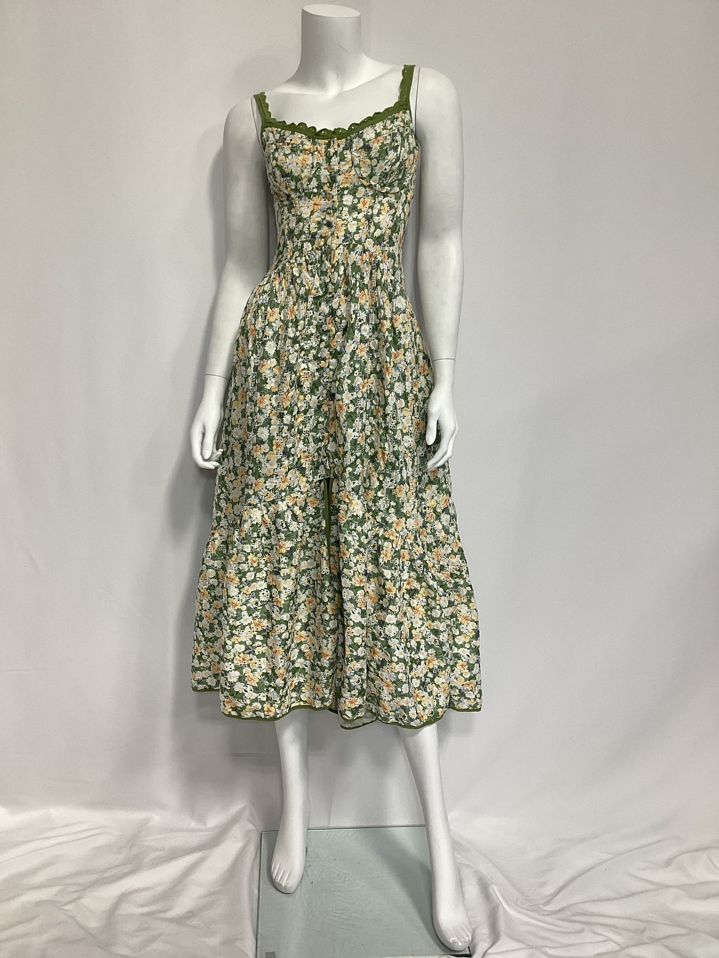 Yamila Dress In Olive & Yellow Floral - Image 2