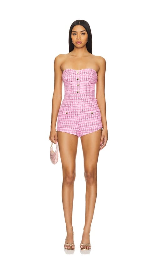 Amanda Uprichard X Revolve Kiko Romper In Bass Tweed Pink - Image 1