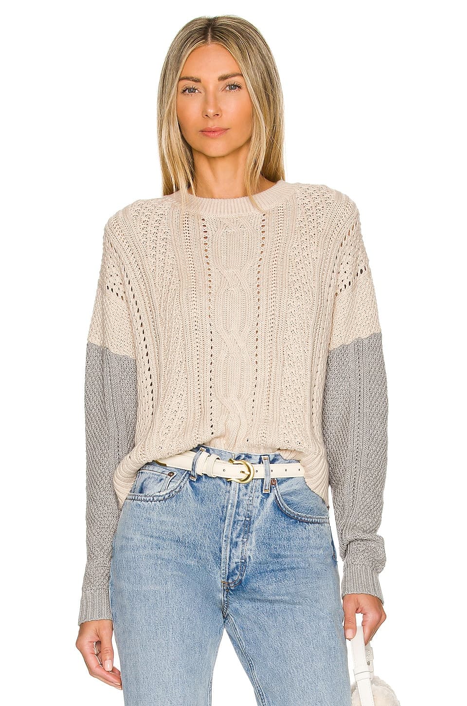 Color Block Cropped Cable Crew - Image 1