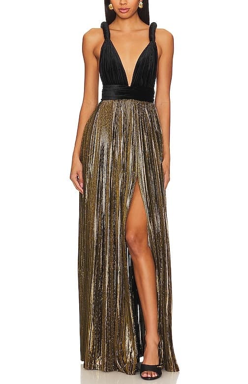 Goddess Gown In Gold & Black - Image 1