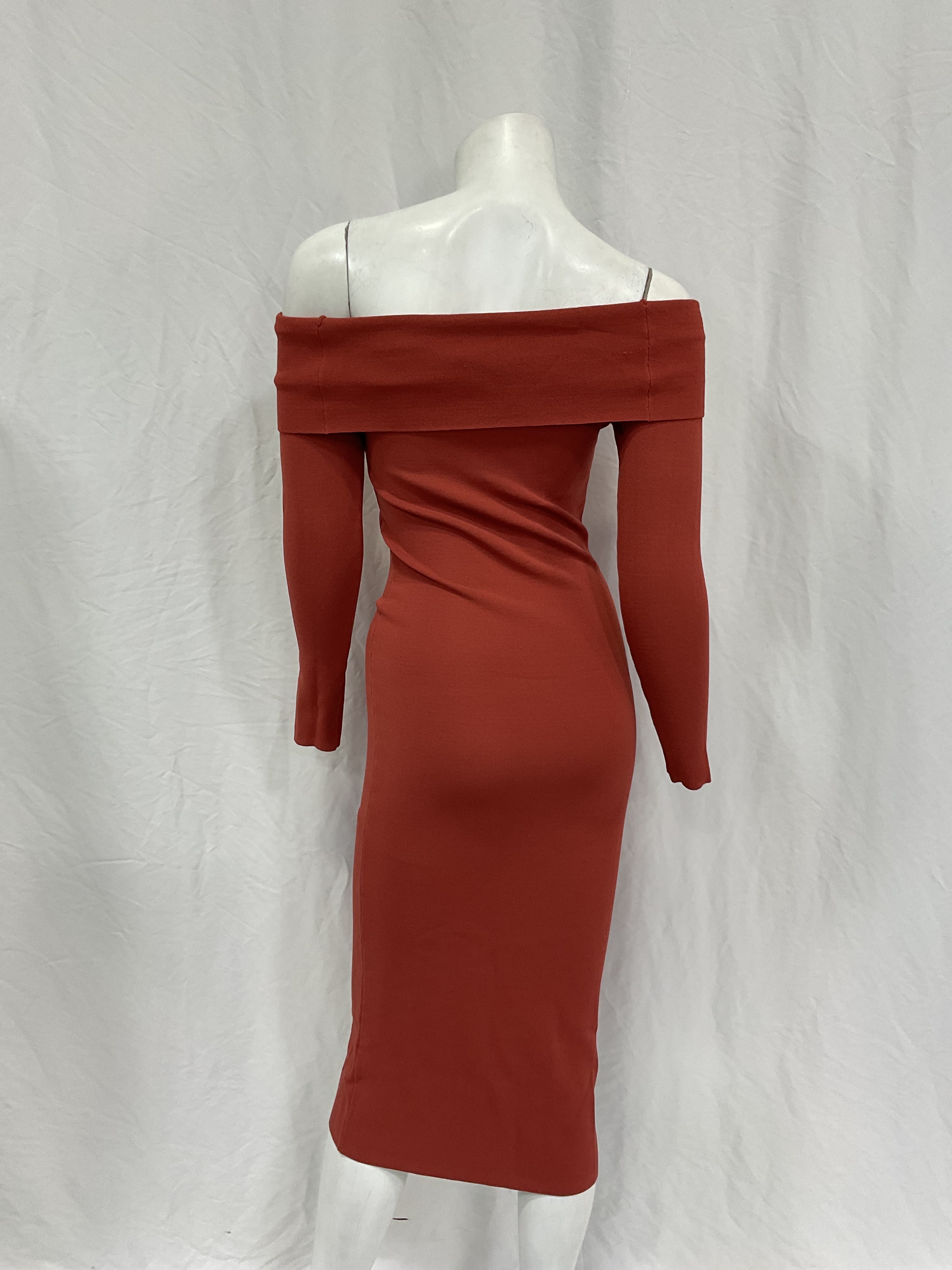 Off Shoulder Knit Dress In Chestnut - Image 2