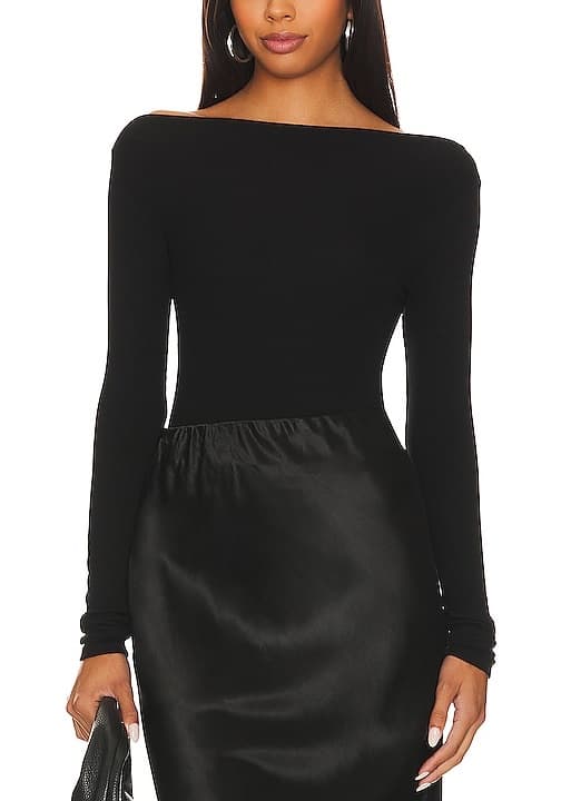 Silk Knit Boat Neck Top In Black - Image 1