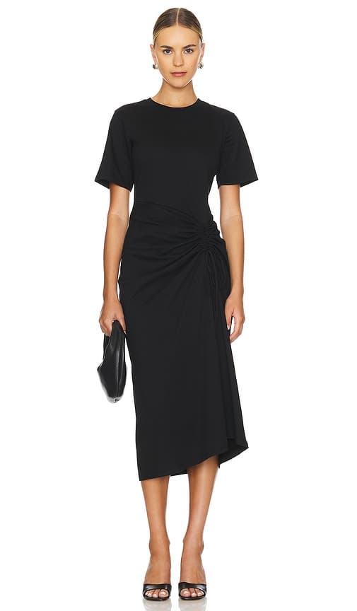 Ruched Front Tie Dress In Black - Image 1