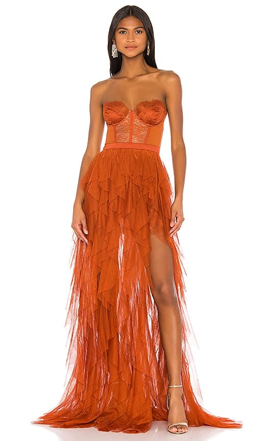 For Love & Lemons X Revolve Bustier Gown In Rust - Image 1