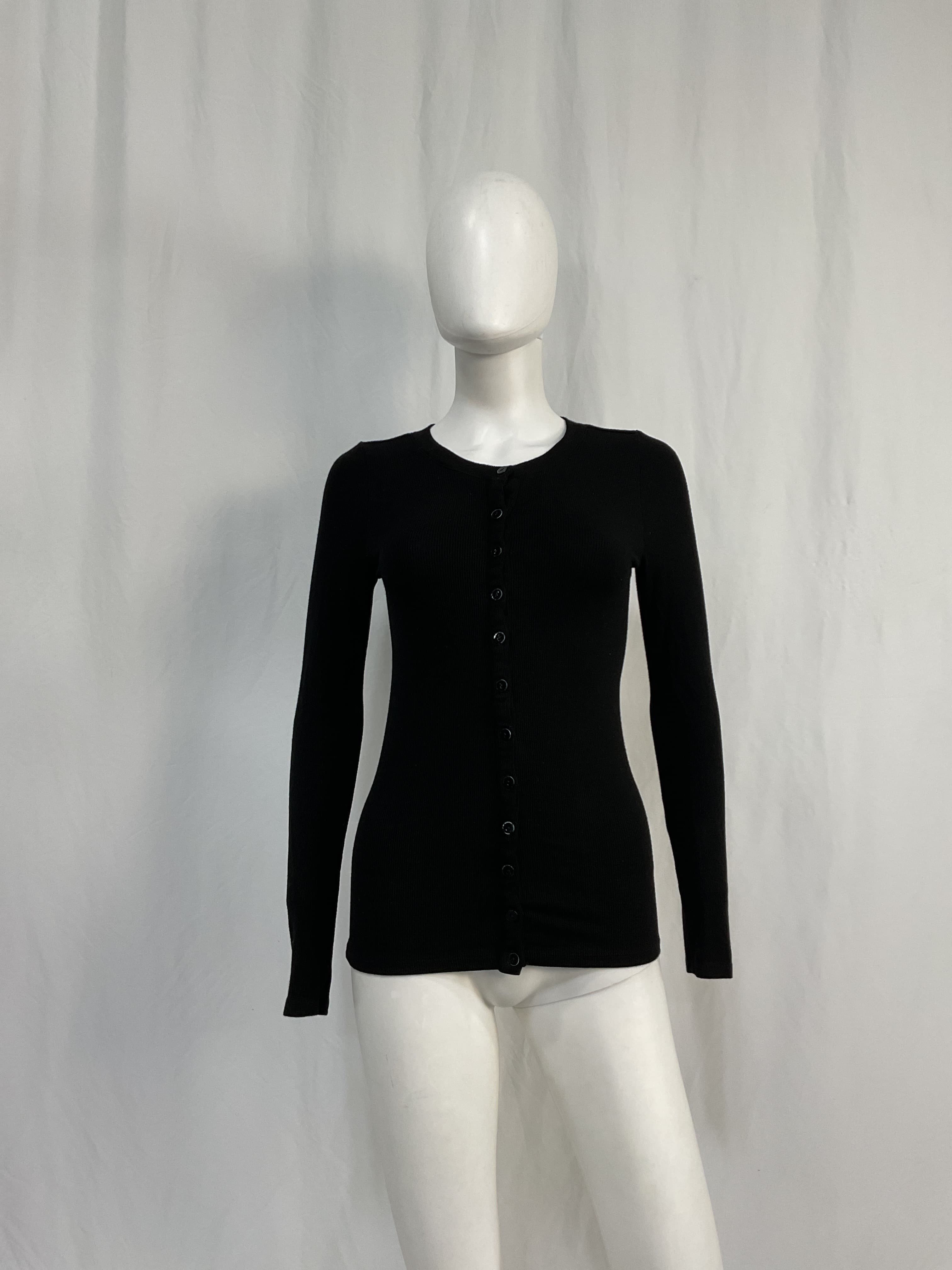 Silk Rib Fitted Long Sleeve Cardigan In Black - Image 2