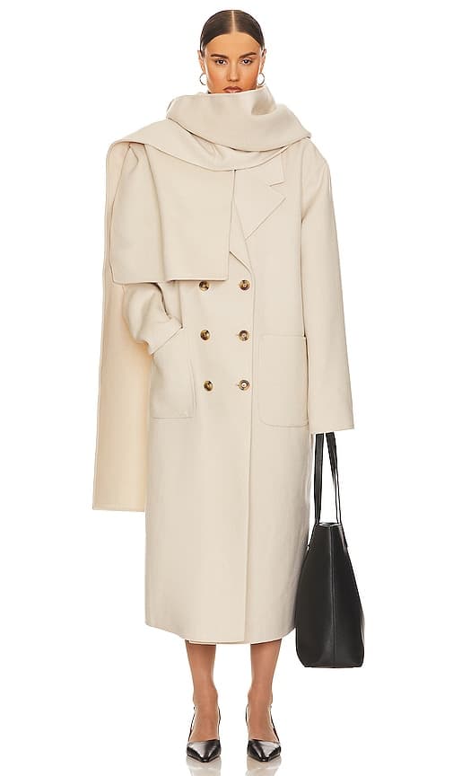 Oversized Coat With Detachable Scarf In Ivory - Image 1