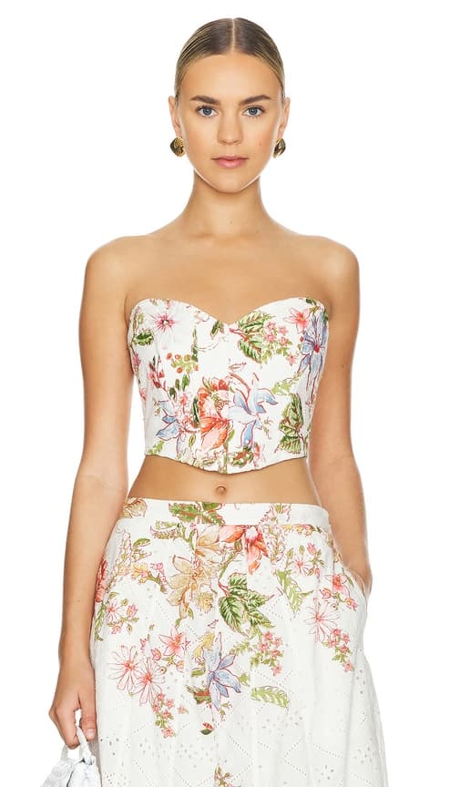 Corset Top In White Floral - Image 1