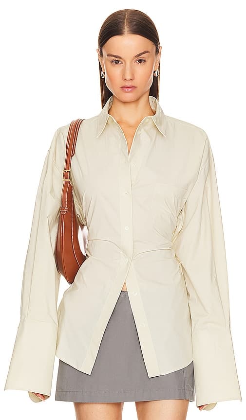 Poplin Lace Back Shirt In Hay - Image 1