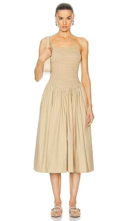 L'academie By Marianna Armanda Poplin Midi Dress In Khaki - Image 1