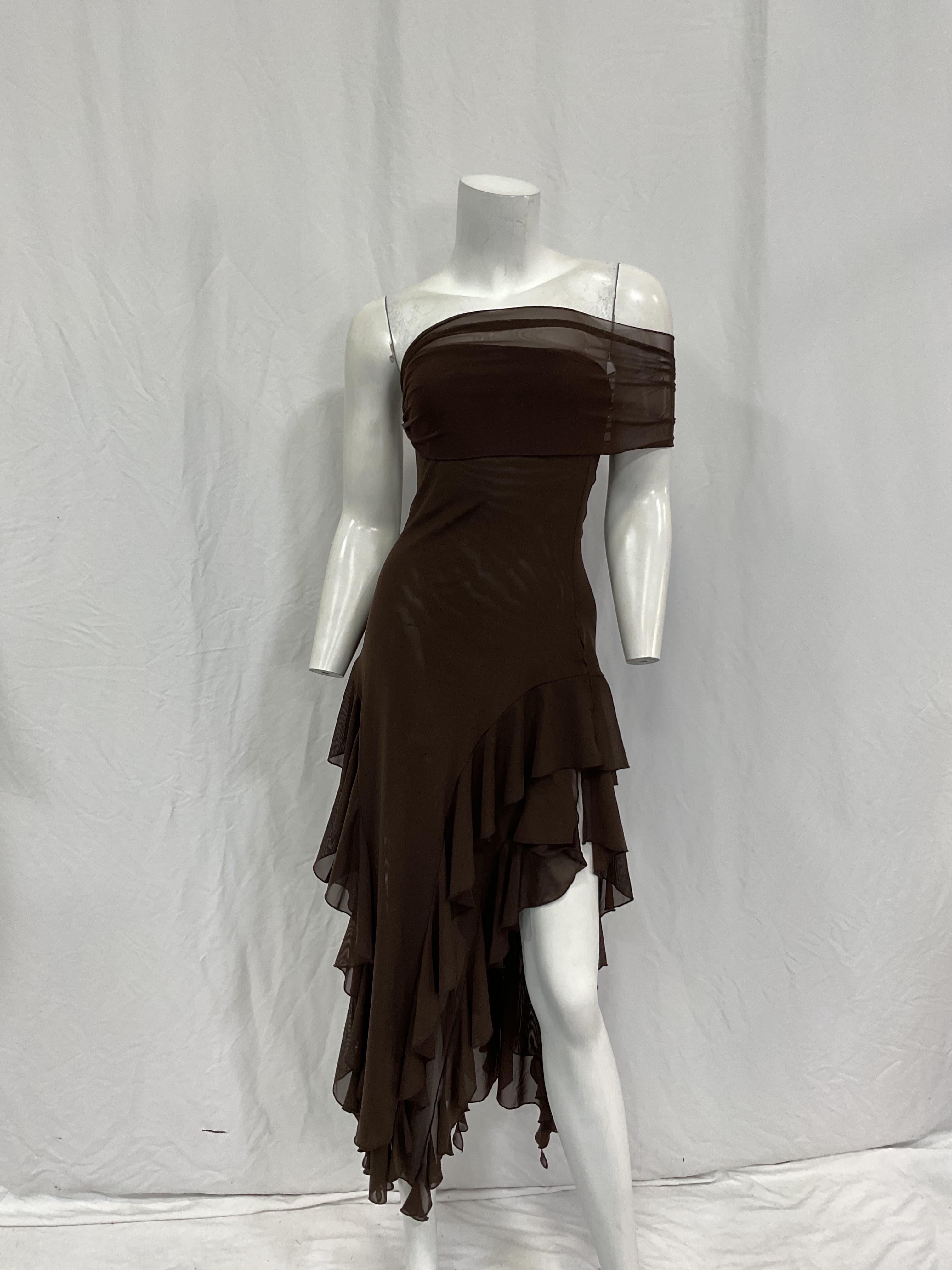 Ruffle Mesh Dress In Brown - Image 3