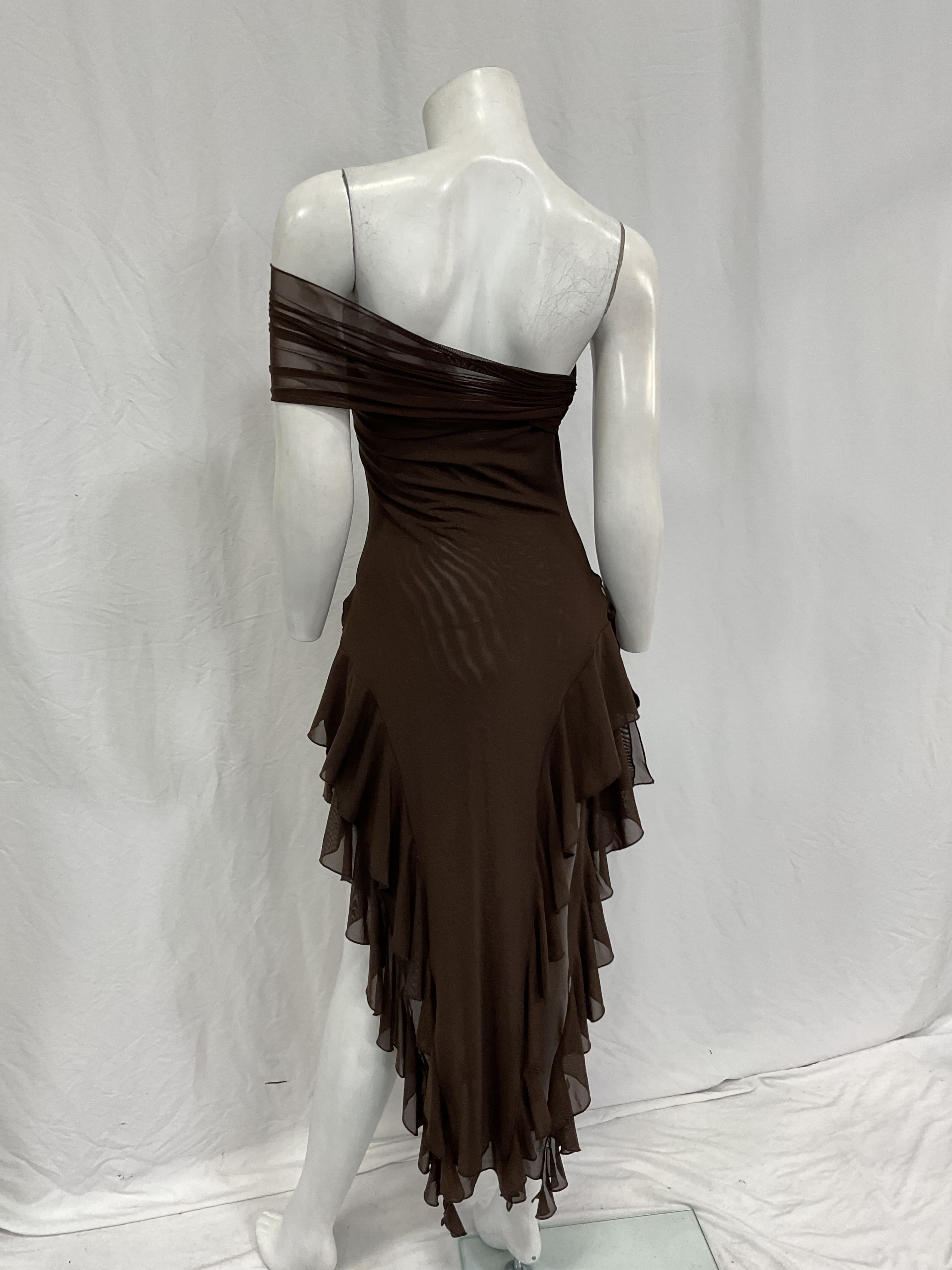 Ruffle Mesh Dress In Brown - Image 2