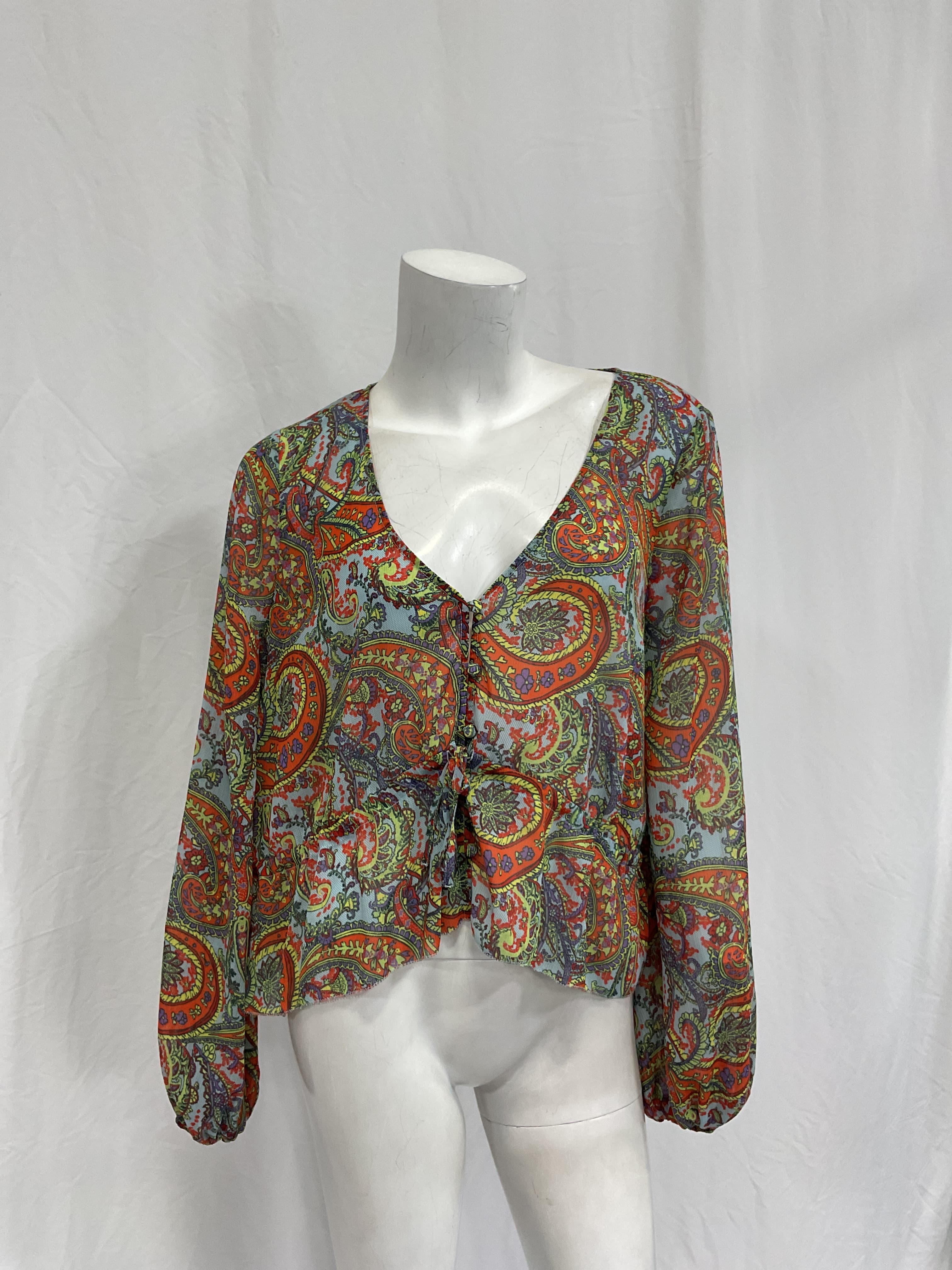 Pixie Drawstring Blouse In Light Blue Vintage Paisley - Image 3