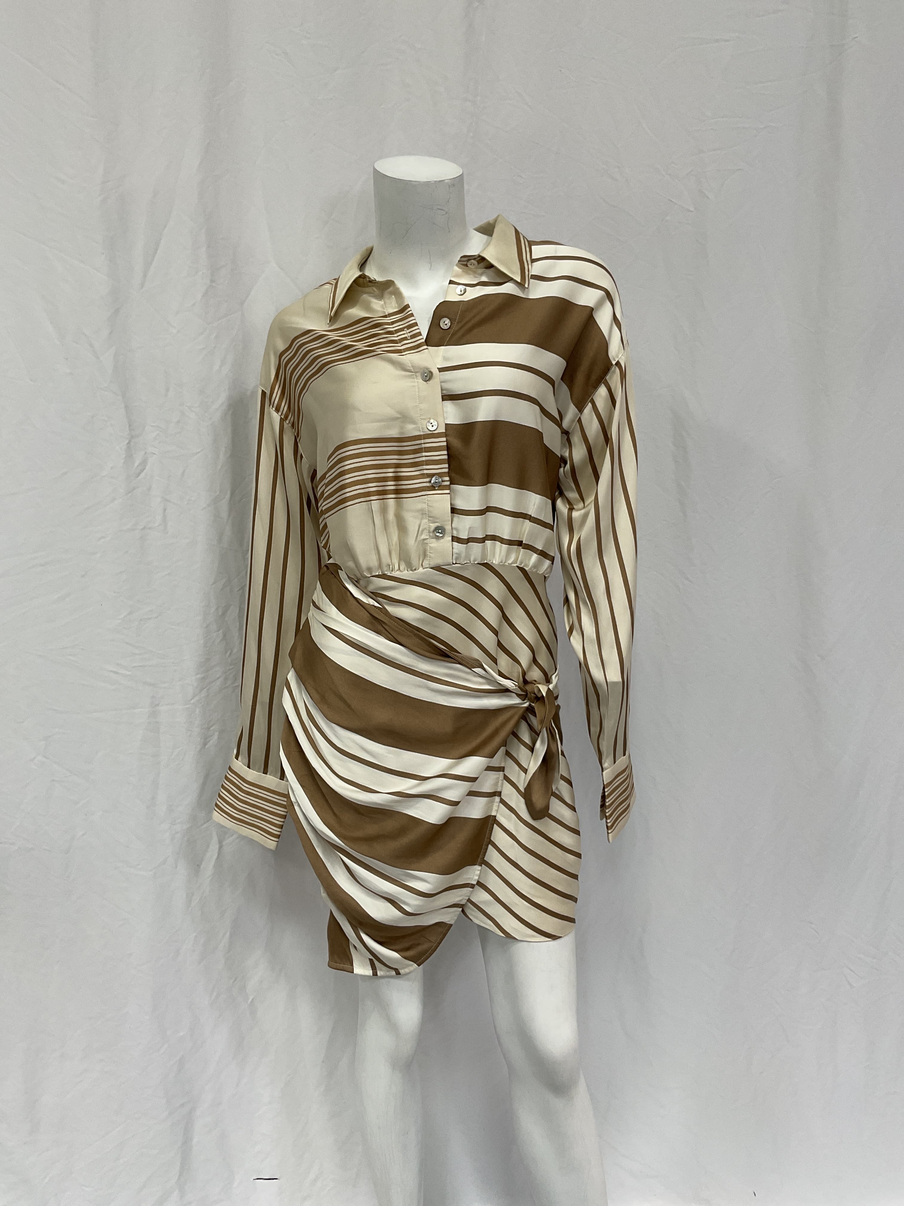 The Kamille Mini Dress In Brown & Ivory Stripe - Image 2