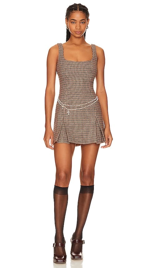 Alexandra Mini Dress In Brown Plaid - Image 1