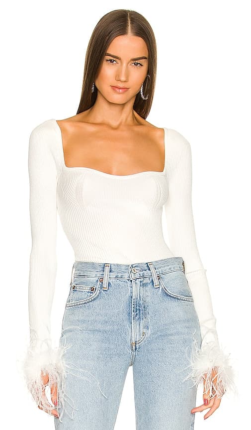 Kinsley Feather Trim Top In Ivory - Image 1