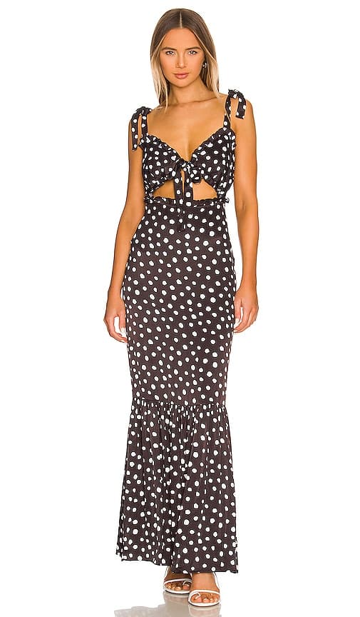 Fiammetta Maxi Dress In Black & White Dot - Image 1