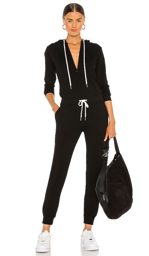 Supersoft Fleece Hooded Jumpsuit In Black - Image 1