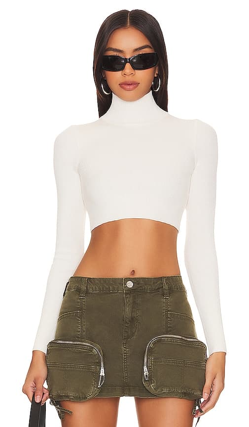 Cara Cropped Knit Mock Neck In Ivory - Image 1