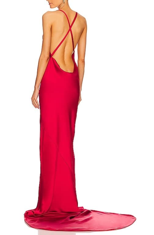 Cross Back Bias Gown In Tiger Red - Image 1