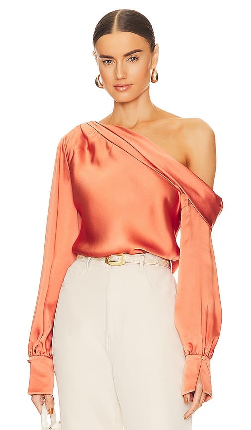 Alice One Shoulder Top In Coral - Image 1