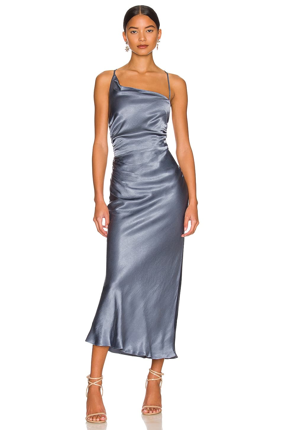 La Lune Asymmetrical Bias Cowl Midi Dress - Image 1