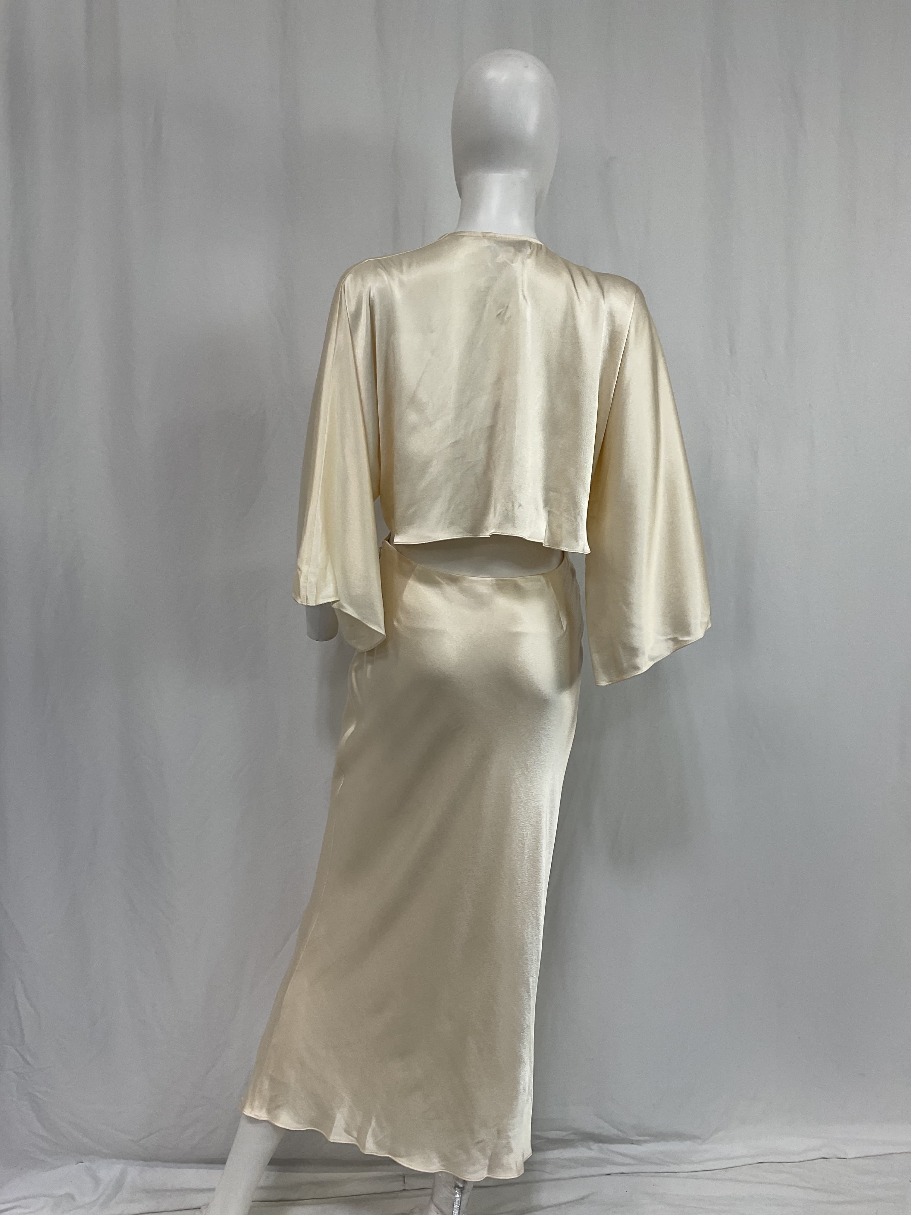 La Lune Tie Front Bias Midi Dress In Cream - Image 3
