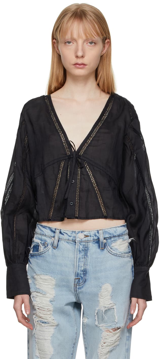 Black Lace Inset Empire Blouse - Image 1