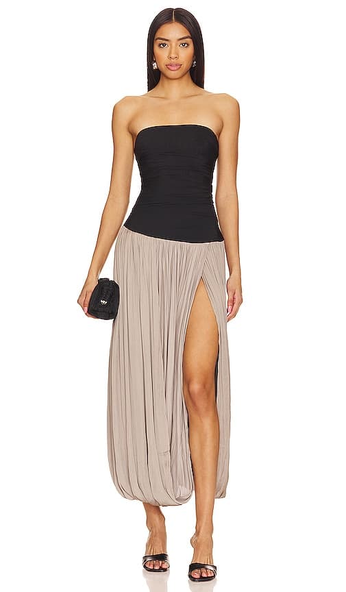 Serene Strapless Maxi Dress In Black & Taupe - Image 1