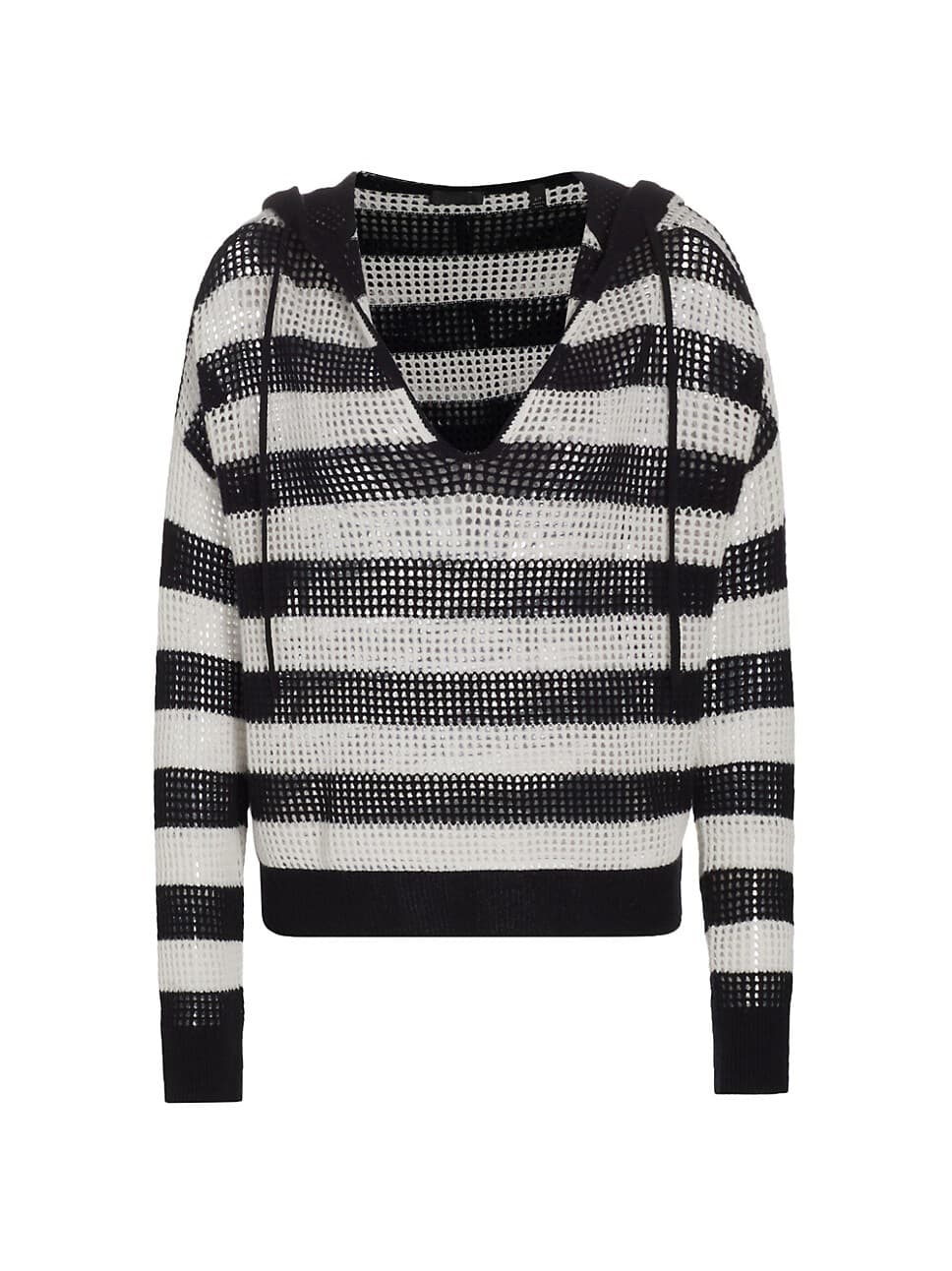 Striped Cashmere Mesh Knit Hoodie - Image 1
