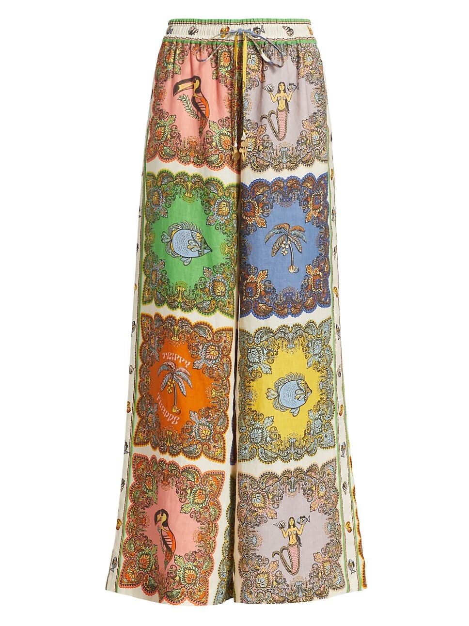 Trippy Troppo Patchwork-Printed Linen Wide-Leg Pants - Image 1