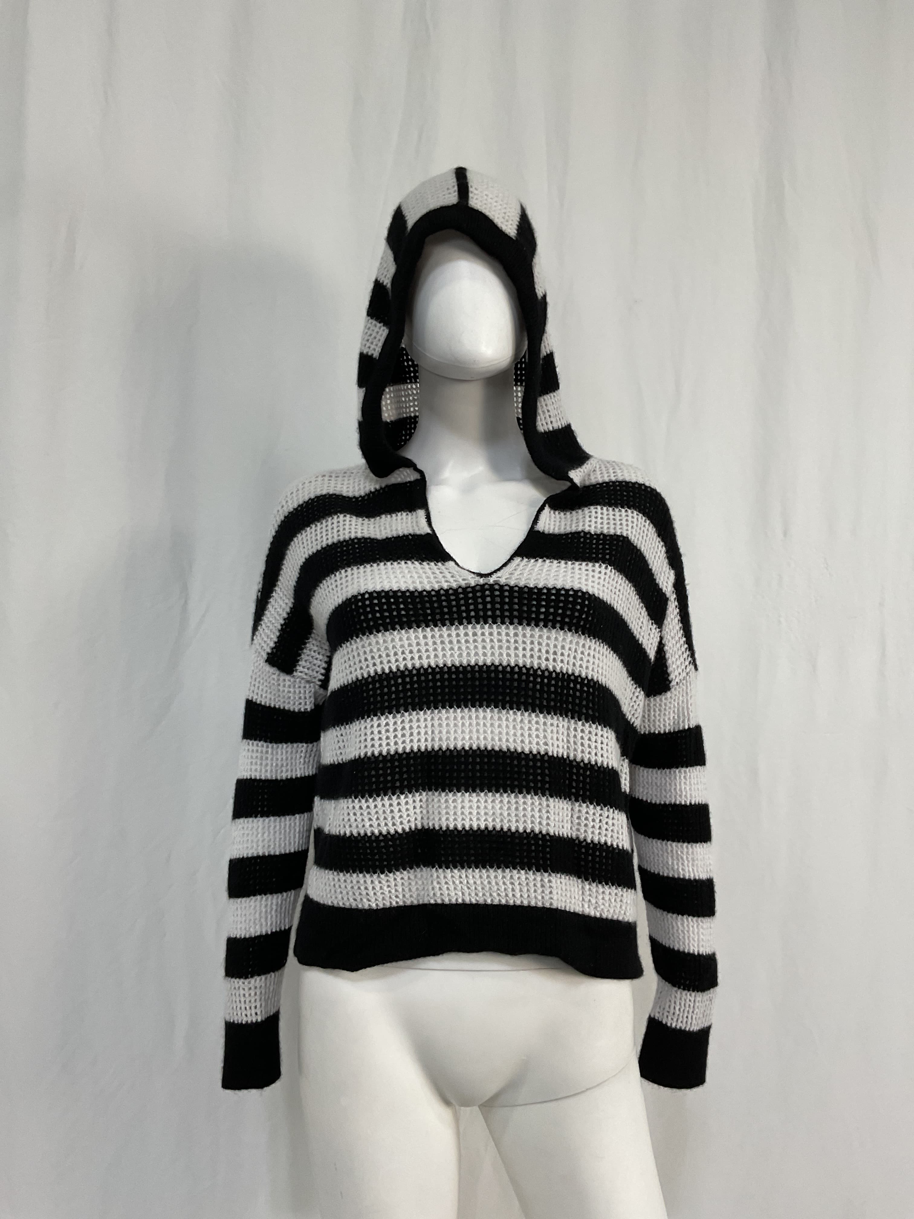 Striped Cashmere Mesh Knit Hoodie - Image 2