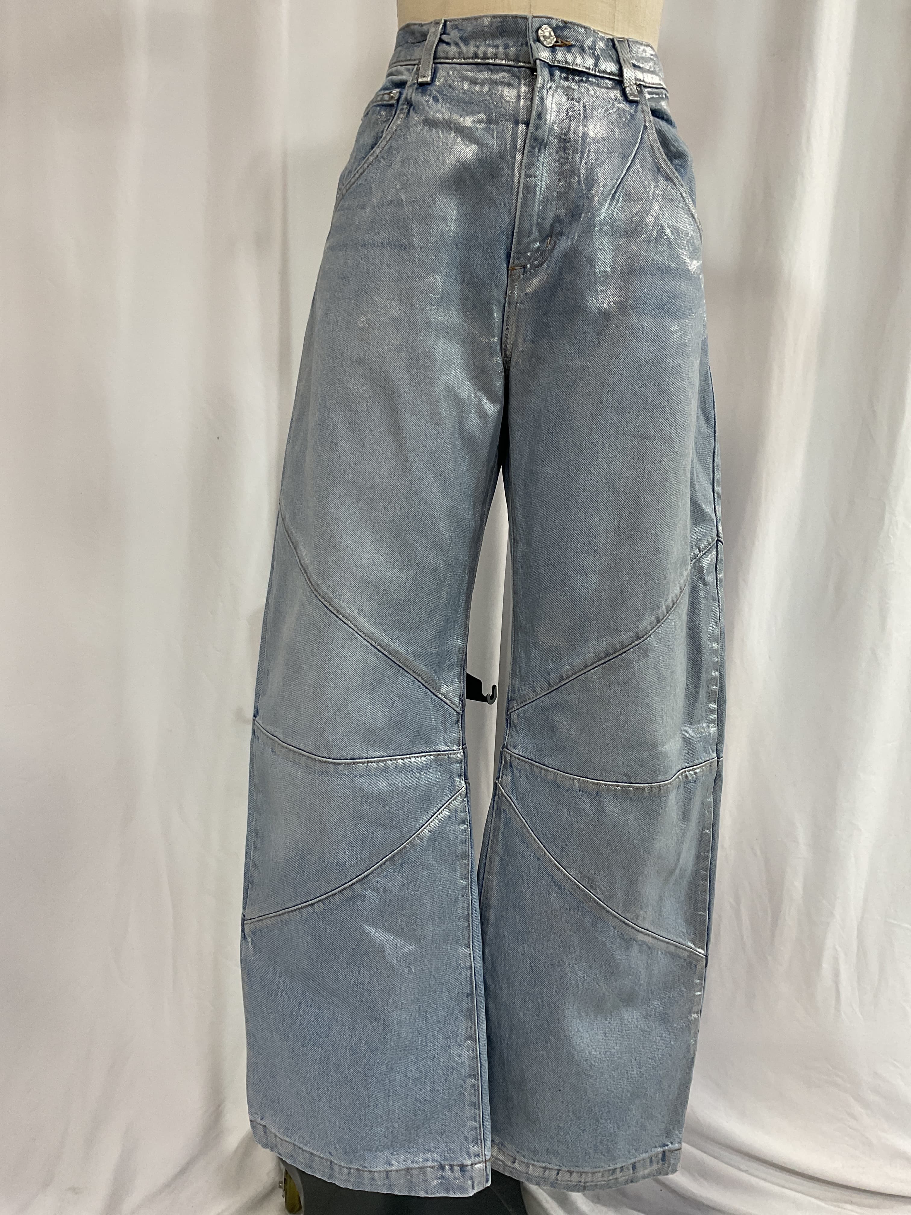 Frederic Foil High-Rise Seamed Bow-Leg Jeans - Image 4