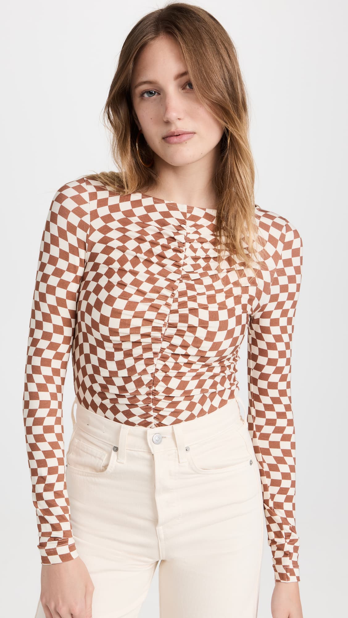 Hope Wavy Checker Ruched Jersey Top - Image 1