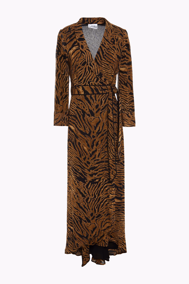 Tiger-Print Georgette Maxi Wrap Dress - Image 1