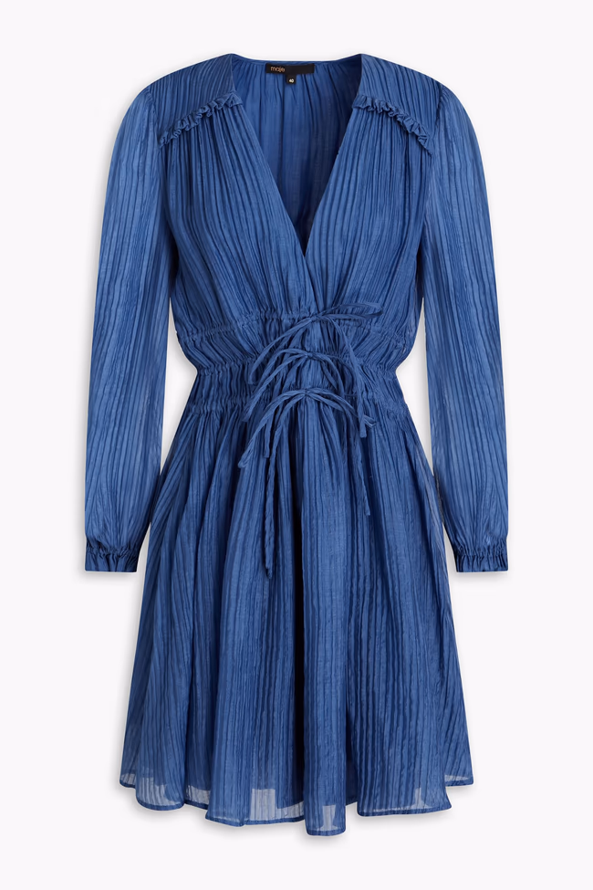 Tie-Detailed Lyocell-Blend Pliss-Organza Mini Dress - Image 1
