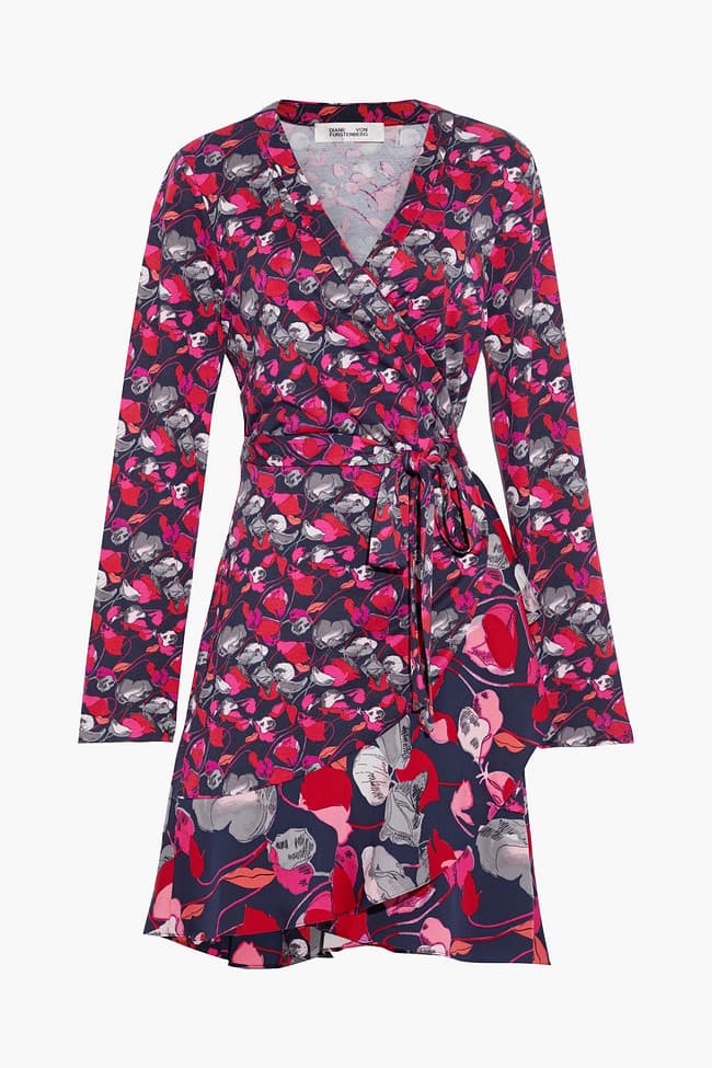 Elita Ruffled Printed Silk-Jersey And Crepe De Chine Mini Wrap Dress - Image 1