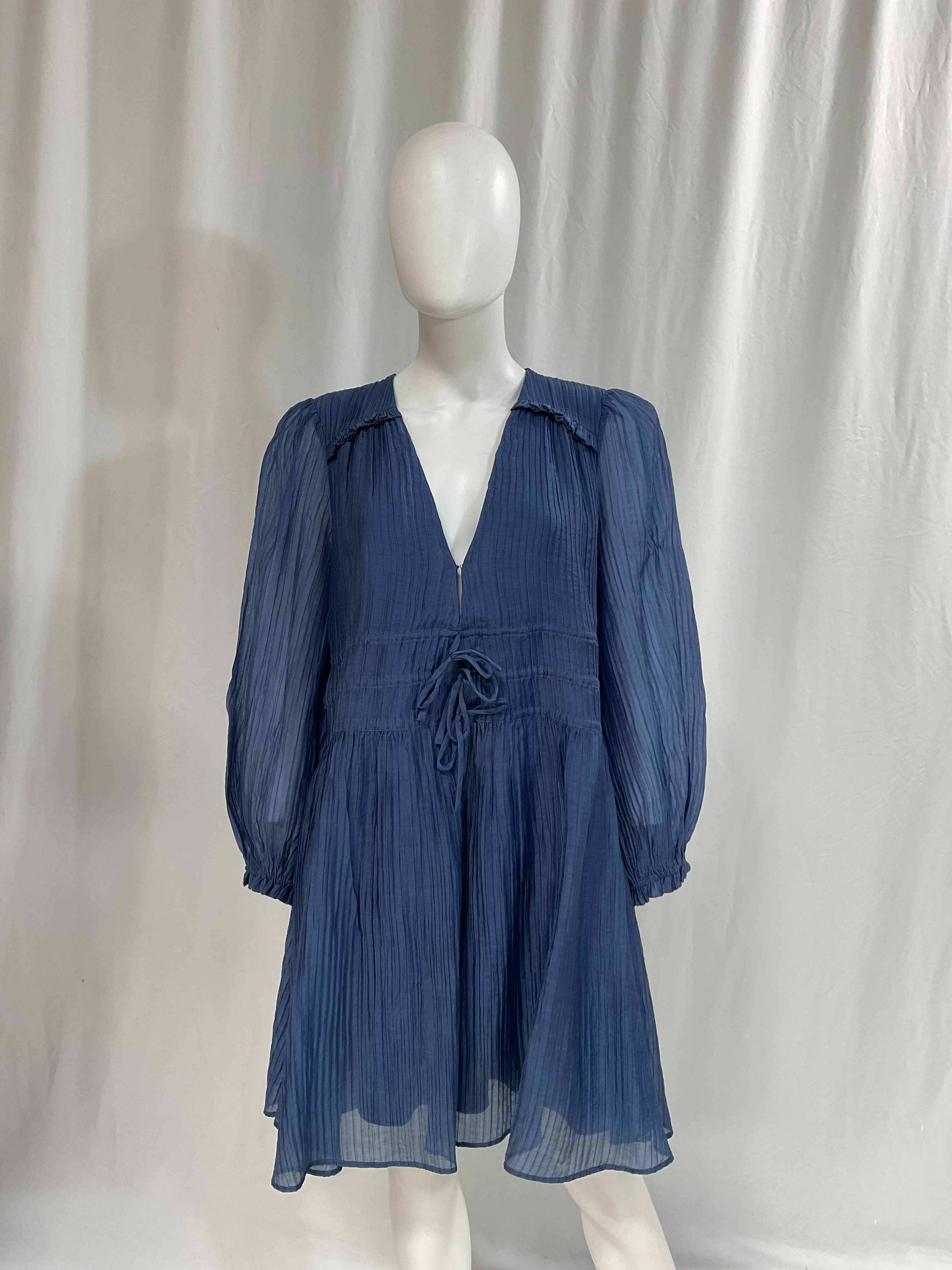 Tie-Detailed Lyocell-Blend Pliss-Organza Mini Dress - Image 2