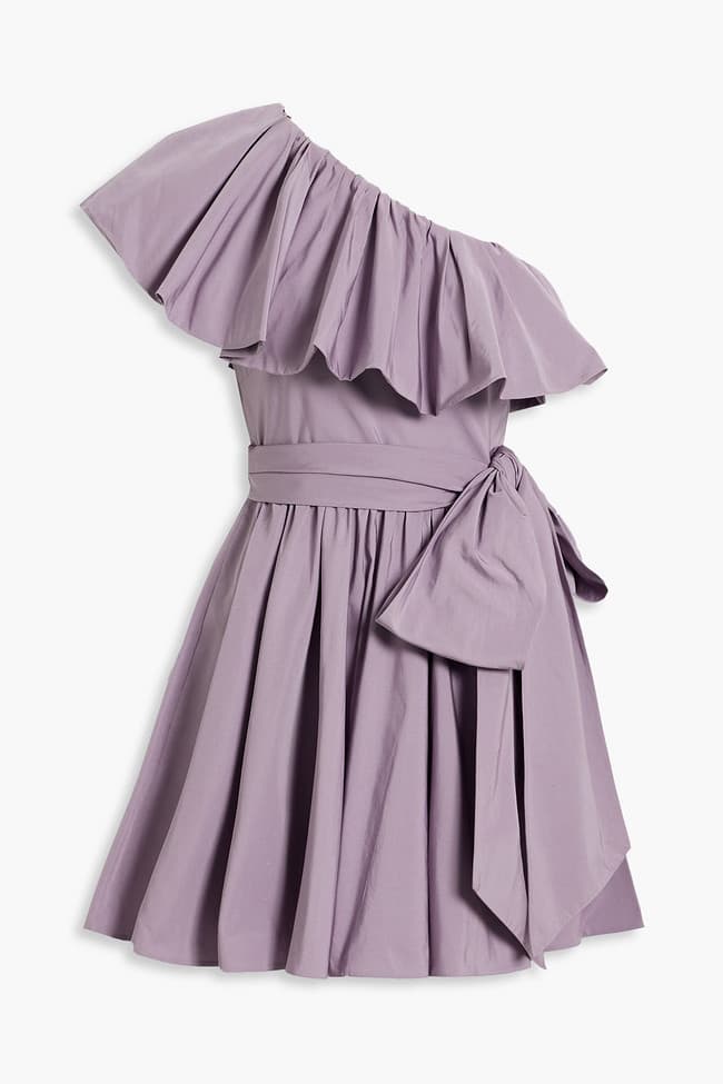One-Shoulder Ruffled Cotton-Blend Faille Mini Dress - Image 1