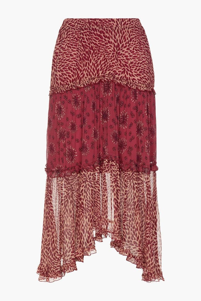 Gapi Asymmetric Tiered Printed Crepon Midi Skirt - Image 1
