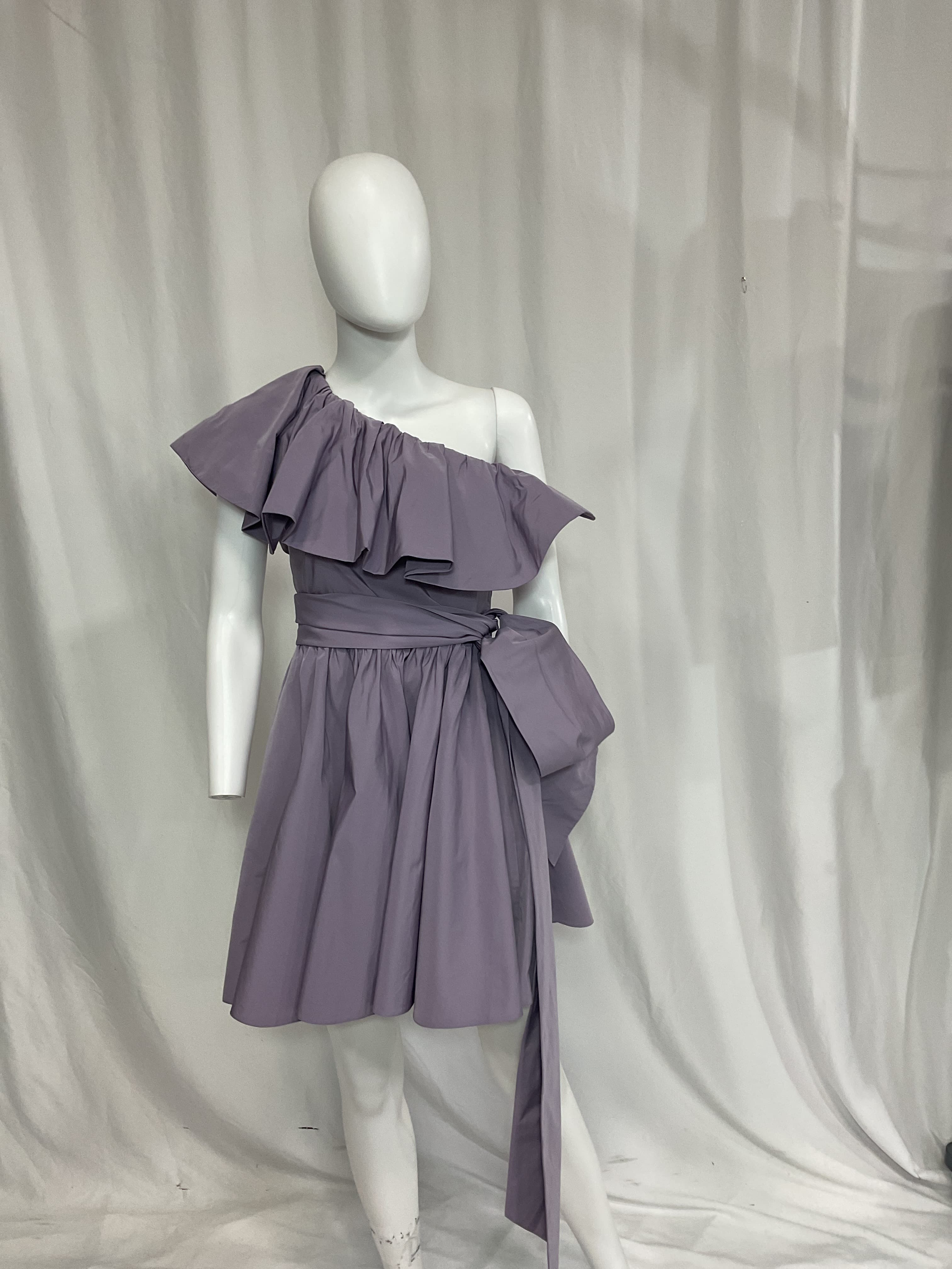 One-Shoulder Ruffled Cotton-Blend Faille Mini Dress - Image 2