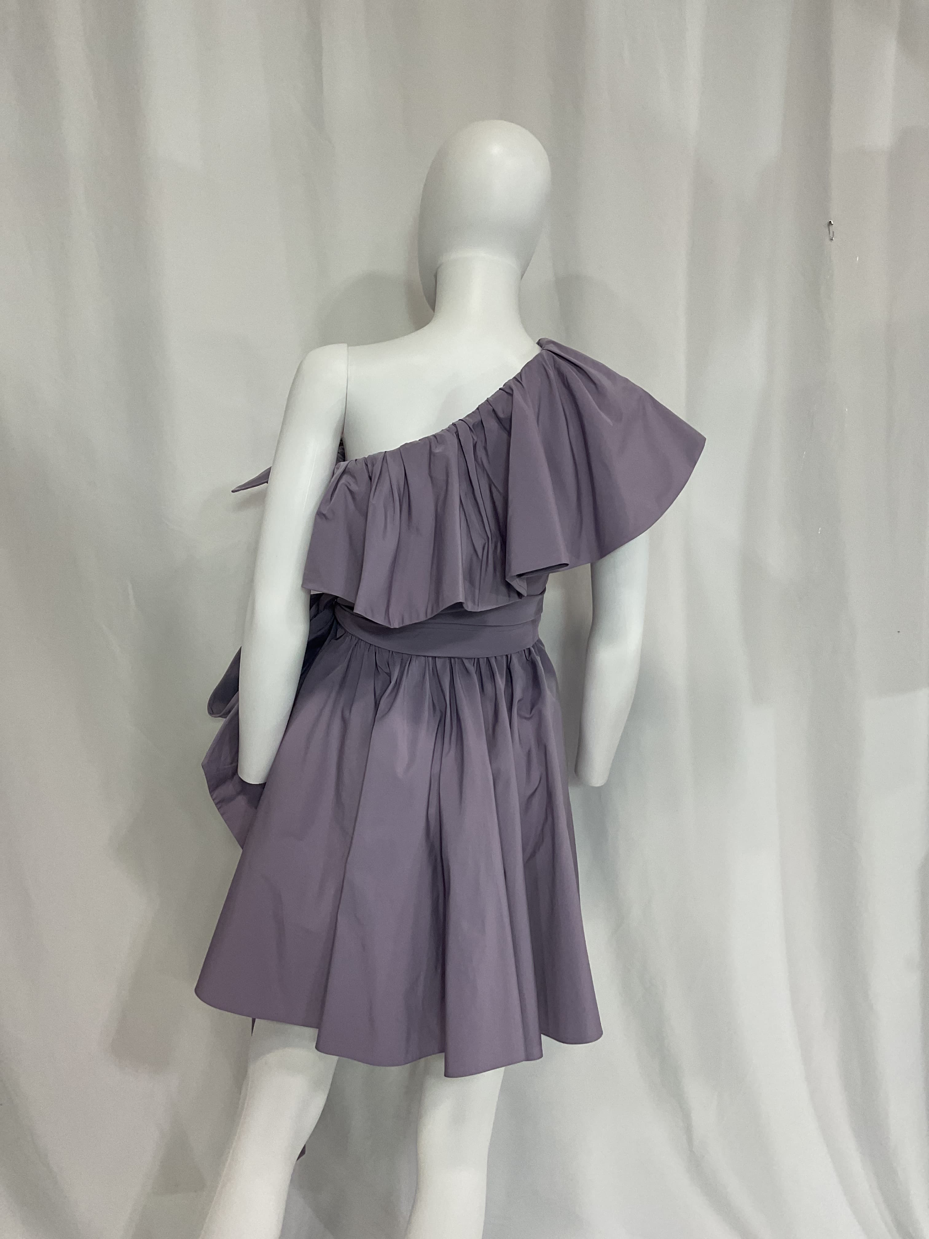 One-Shoulder Ruffled Cotton-Blend Faille Mini Dress - Image 3