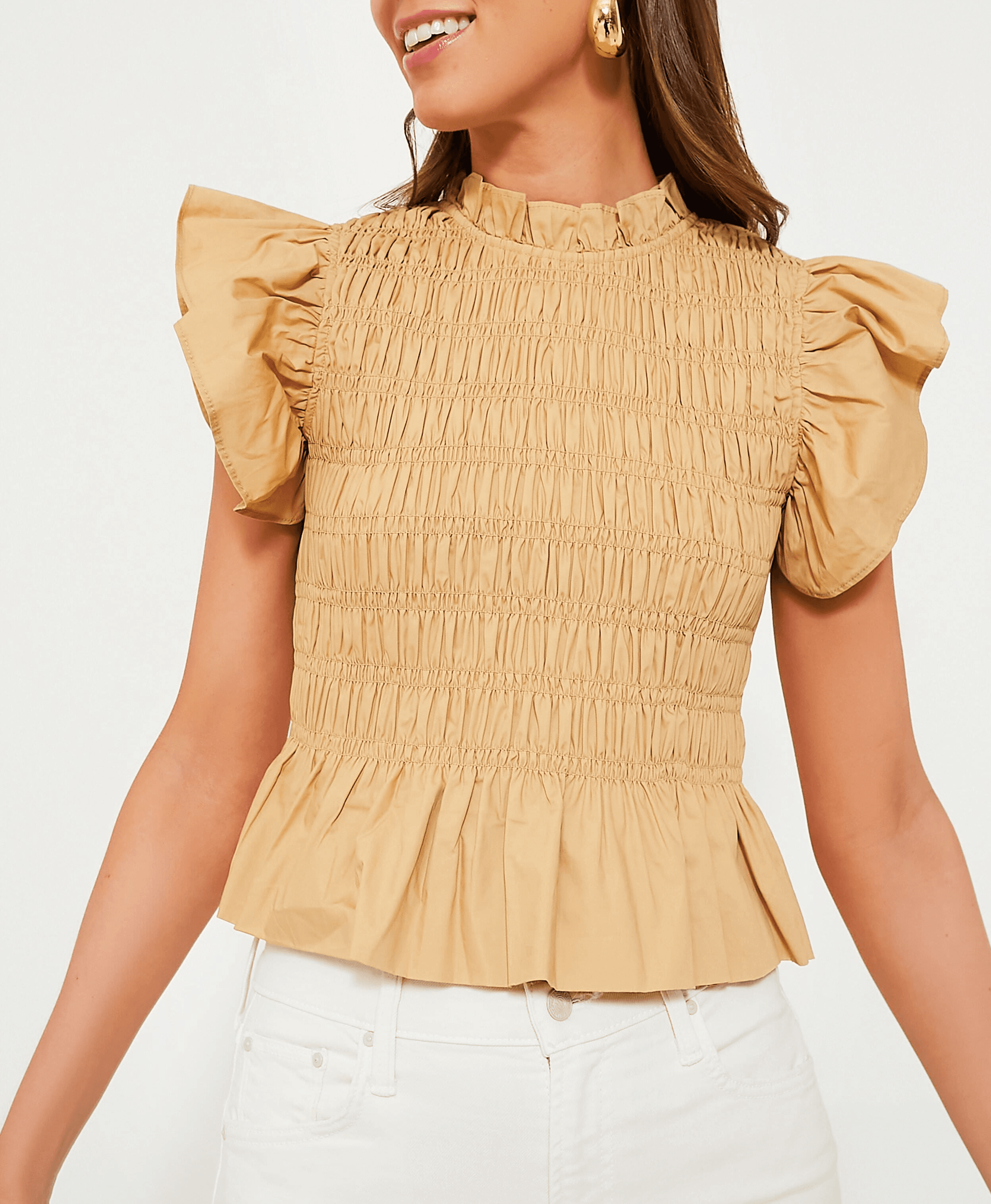 Tan Smocked High Neck Nadine Blouse - Image 4