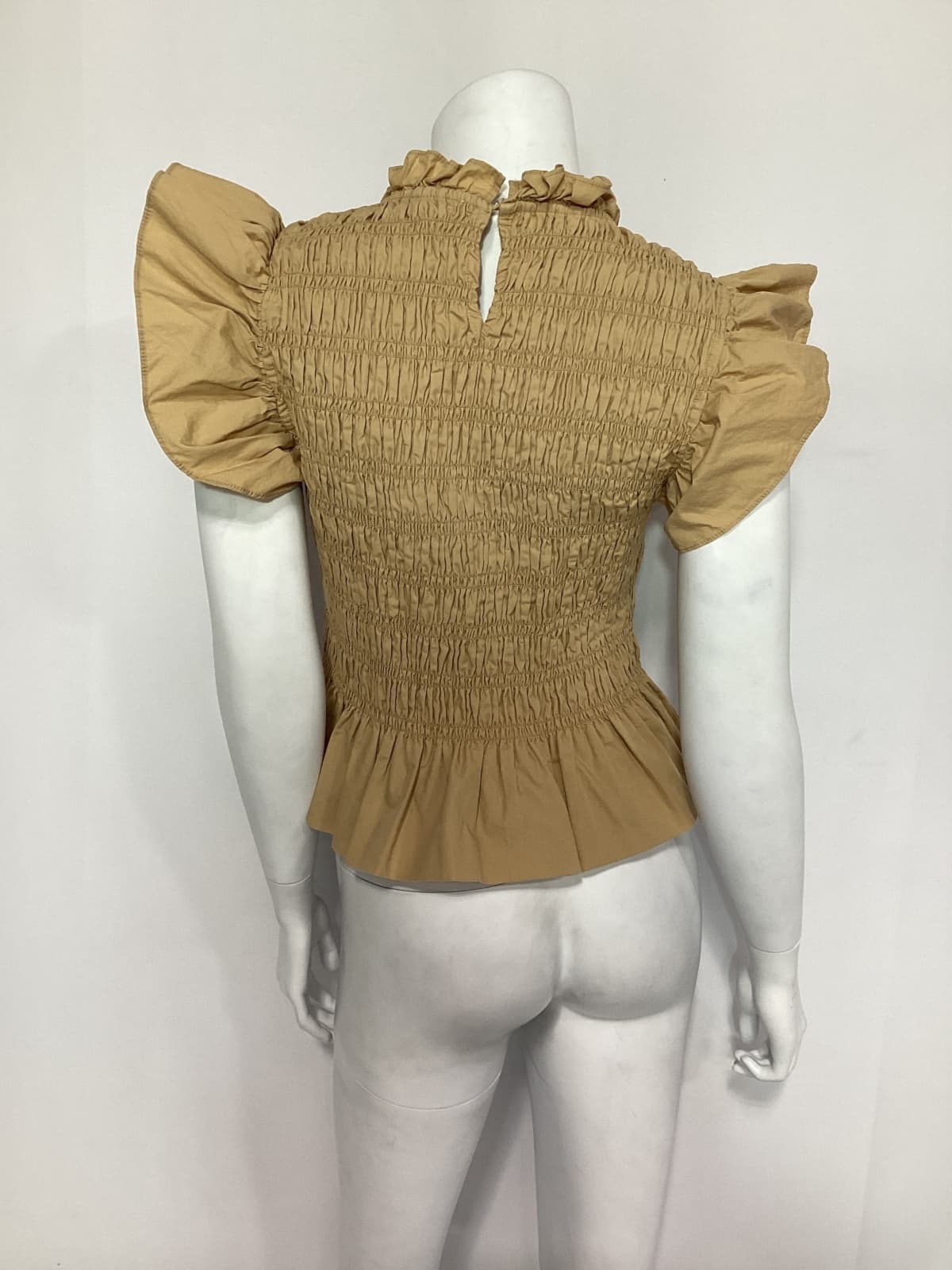 Tan Smocked High Neck Nadine Blouse - Image 1